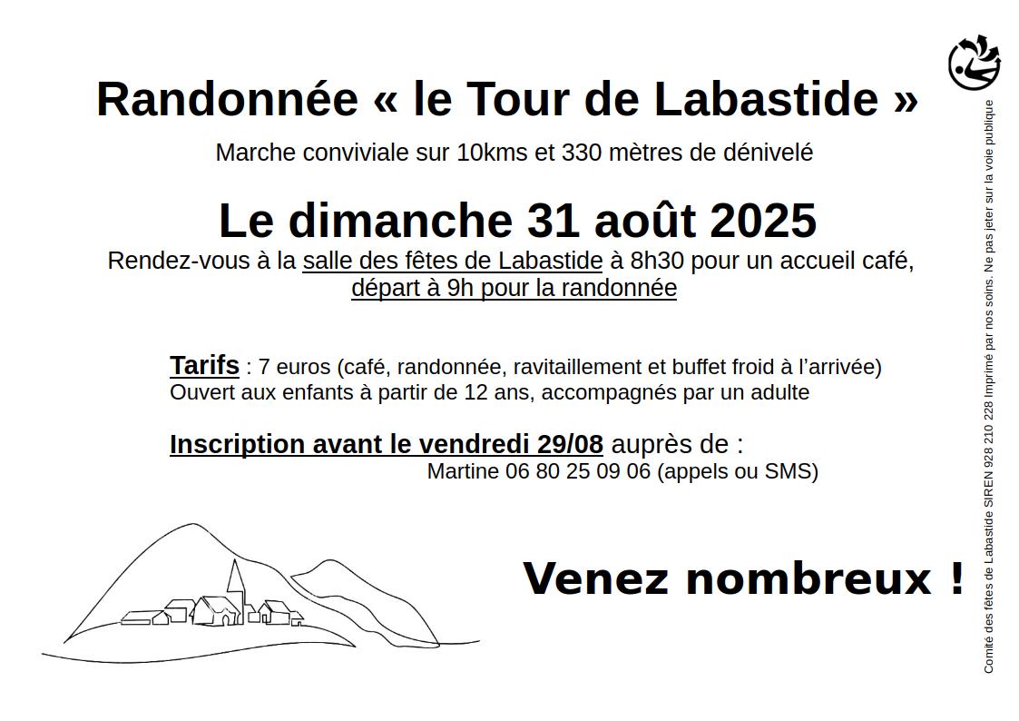 Flyer de la randonnée du tour de Labastide 2025